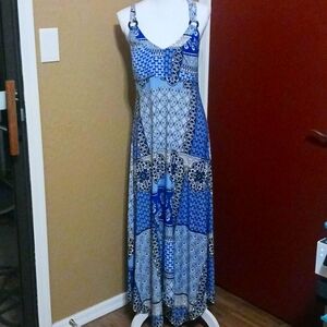 INC Blue Long Maxi Summer Dress Size Large has built-in padding